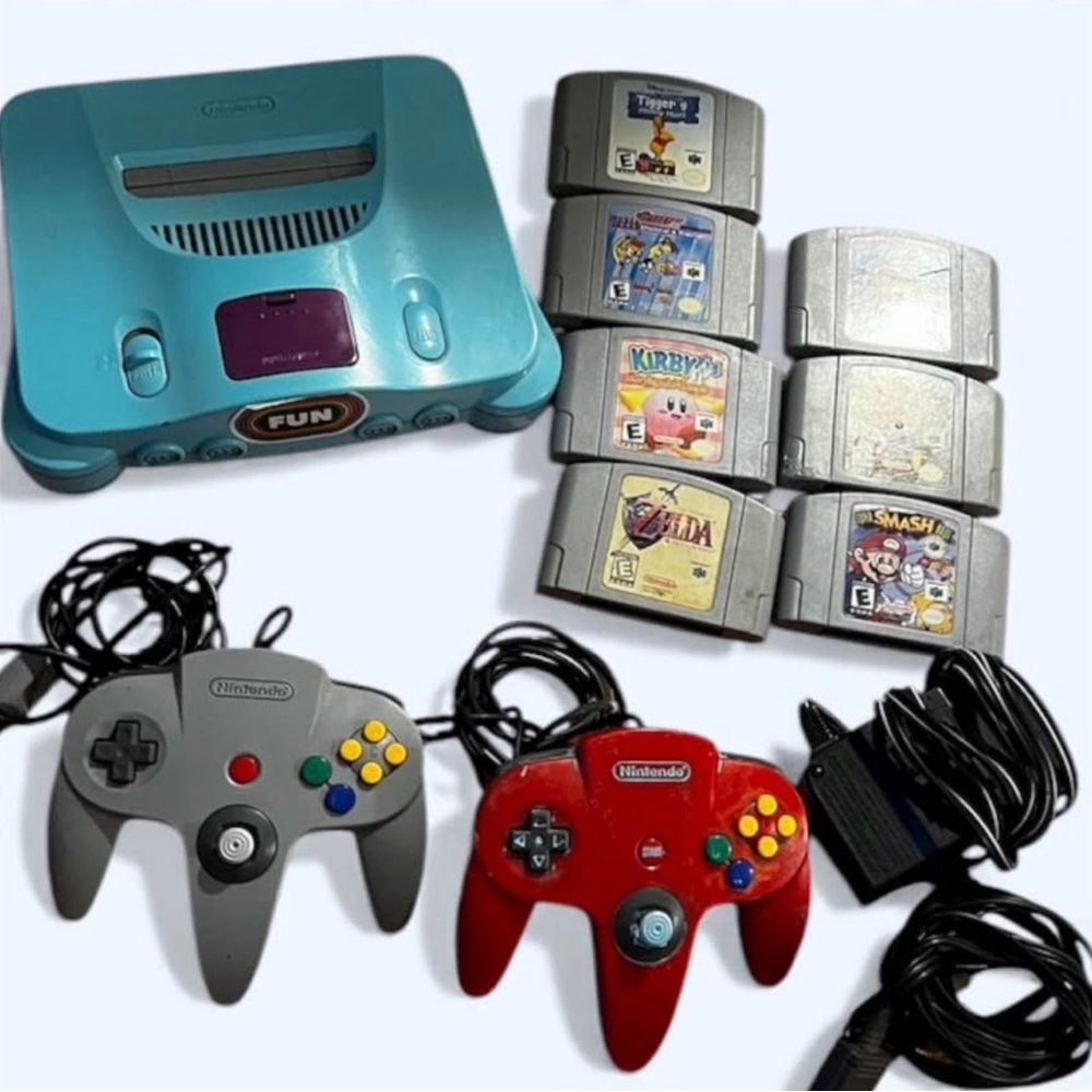 Nintendo 64 Console with Blue and Red Controllers